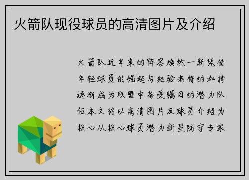 火箭队现役球员的高清图片及介绍