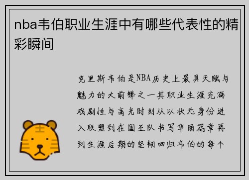 nba韦伯职业生涯中有哪些代表性的精彩瞬间